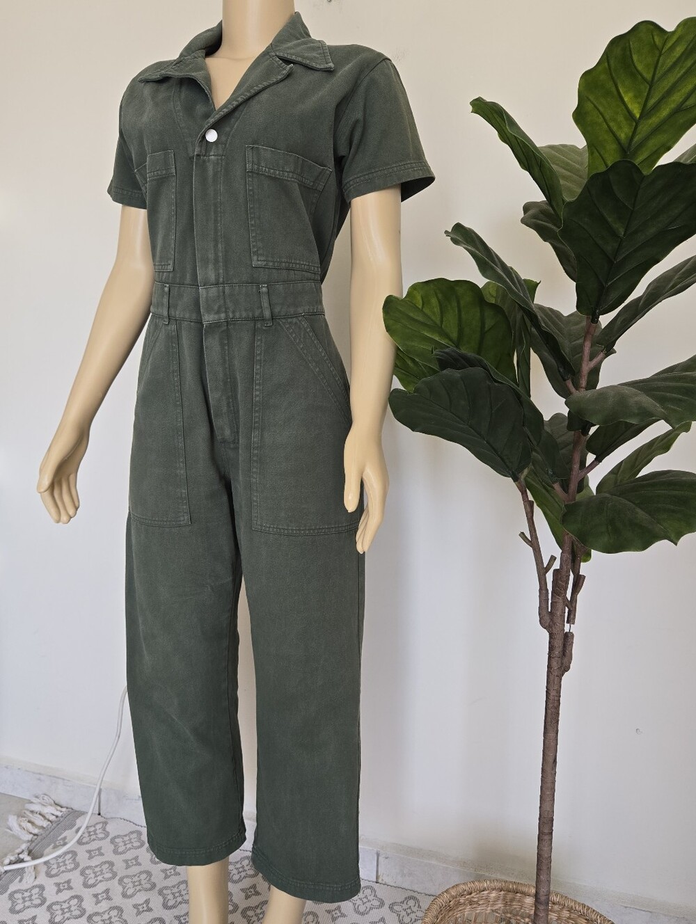 Big Bud Press Petite Short Sleeve Jumpsuit - Swamp Green Size S Grass Green